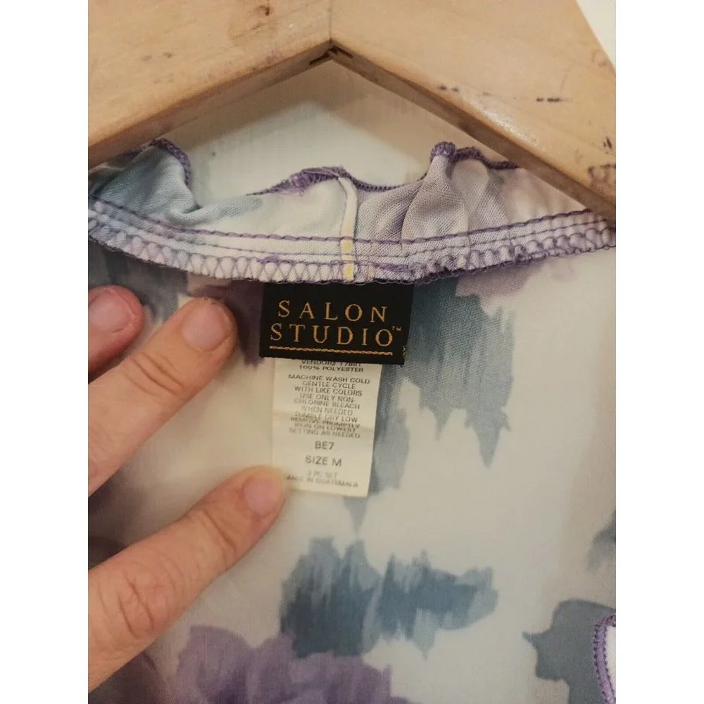 Women's Salon Studio Floral Purple/Blue Tie Front Lightweight Cardigan Sz Medium
